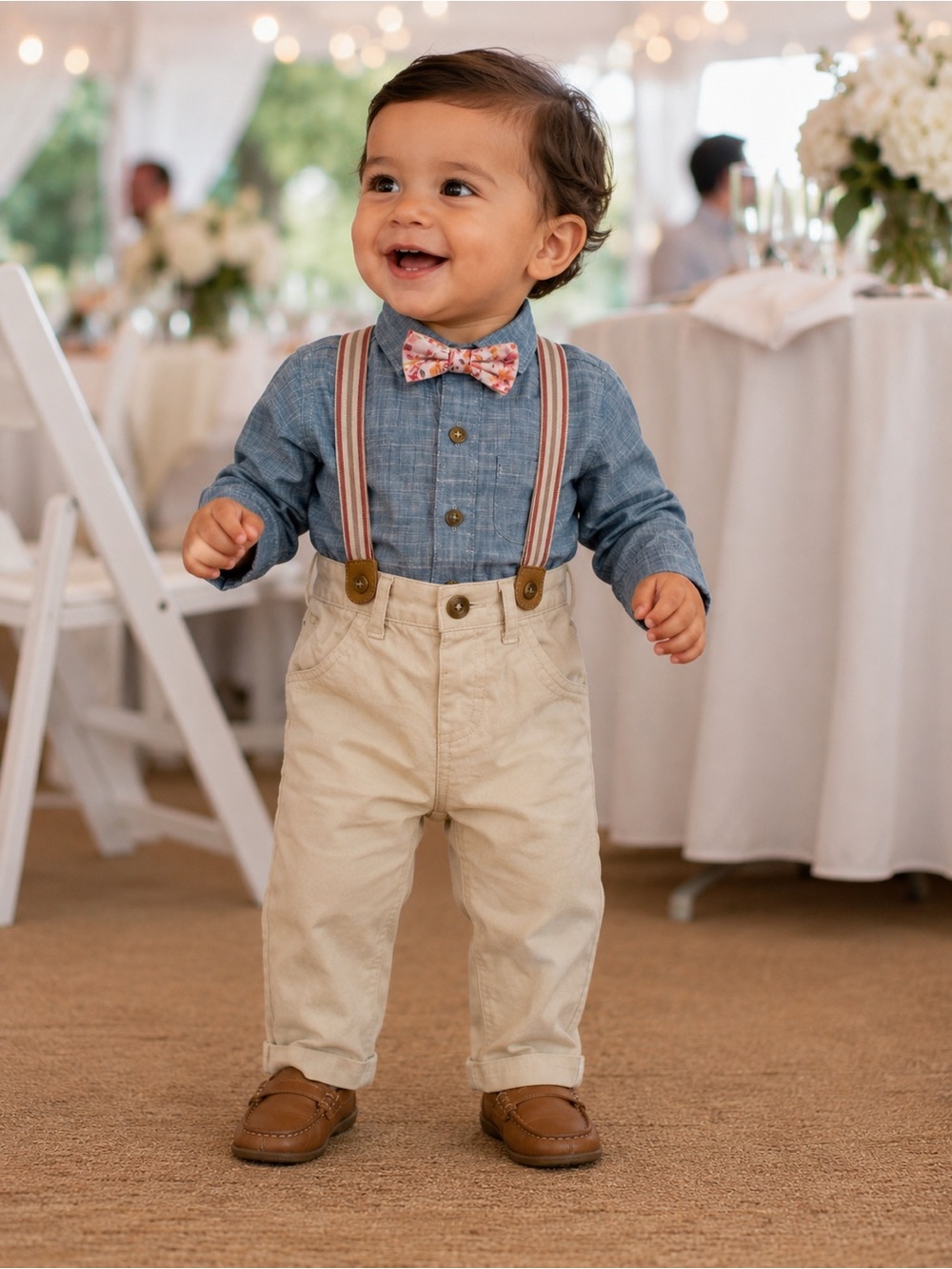 Cat & Jack Blue Button-Up Shirt with Pink Striped Suspenders